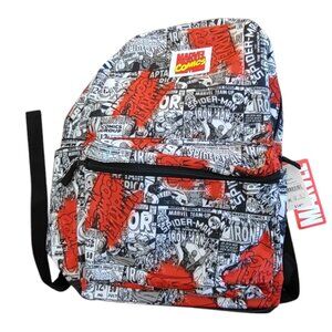 Marvel Backpack Avengers Comic Graffiti Print laptop reflective bottle NWT